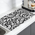 Nuxovilar Coffee Bar Mat Black White Floral Scroll Pattern Dish Drying Pad Natural Rubber Canvas 16.92 x 31.1 inchs Coffee Accessories Counter Surface Beverage Corner Home Cafe
