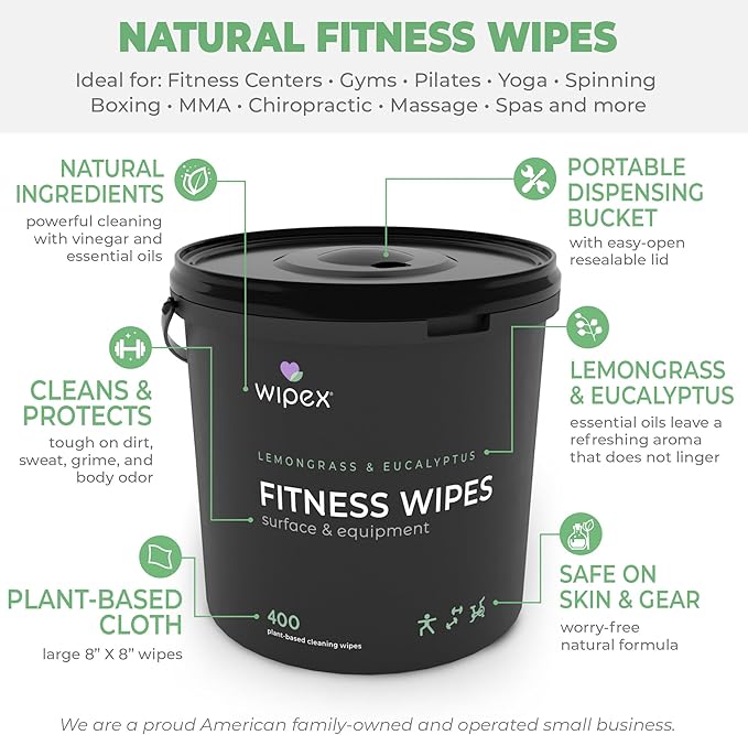 Wipex Gym Cleaning Wipes Bundle - Get 3 Buckets (1) Lavender (1) Lemongrass Plant-Based Fitness Equipment Wipes and (1) Sanitizing BZK Bucket for Hands Use at home or Gym 400 Count (Pack of 3)