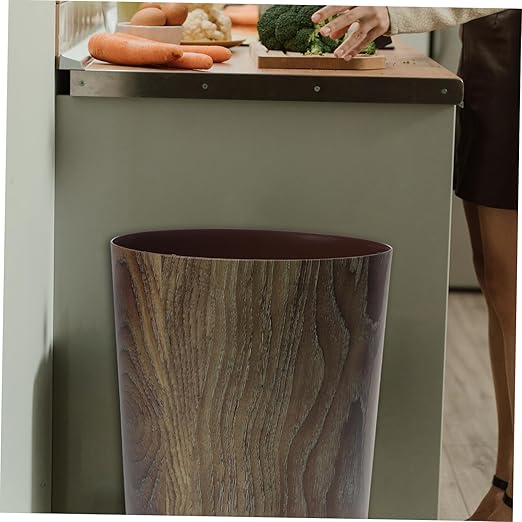 Cabilock Large Capacity Imitation Wood Grain Trash Can Bathroom Kitchen Office Waste Basket Storage Container