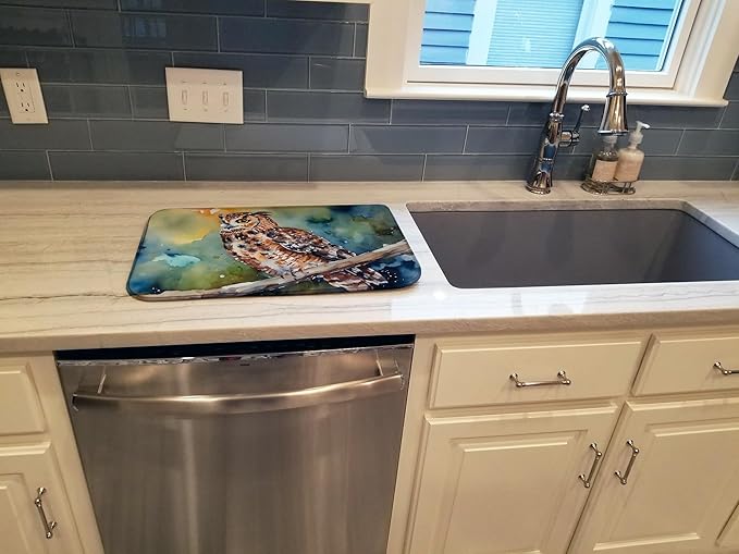 Caroline's Treasures DAC3279DDM Tawny Owl Dish Drying Mat Absorbent Dish Drying Mat Pad for Kitchen Counter Dish Drainer Mat for Countertop 14 x 21 Multicolor