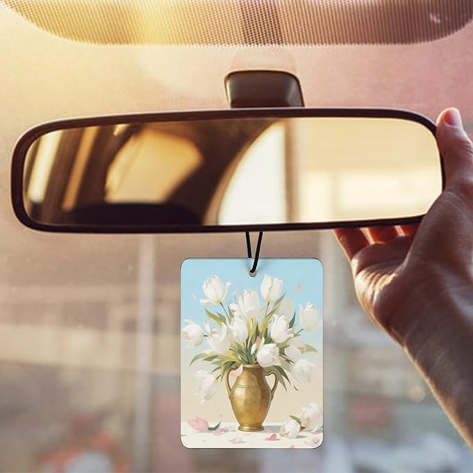 5PCS Car Air Freshener Hanging Personalized Double Sided White Tulip Car Fresheners Long Lasting New Cars Scents Cute Automotive Freshies for Closets Drawers (tea)