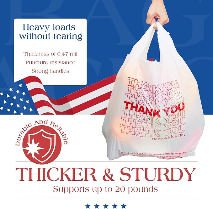 ACKO 10000 Count (10K) Plastic T-shirt Bags with Handle White 11.5 x 6.5 x 21 4 Gallon Thank You Bags for Grocery Take Out To Go Retail Shopping Bag Garbage Trash Bag for Home Office Kitchen