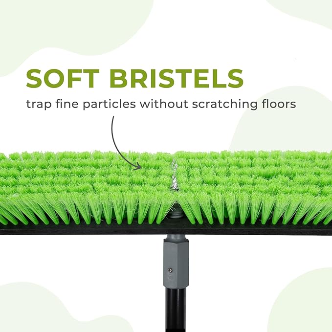 18” Indoor Shop and Garage Push Boom with Soft Bristles Heavy Duty Brush Broom with 59” Long Handle for Commercial &amp Residental Floor Cleaning Sweeping