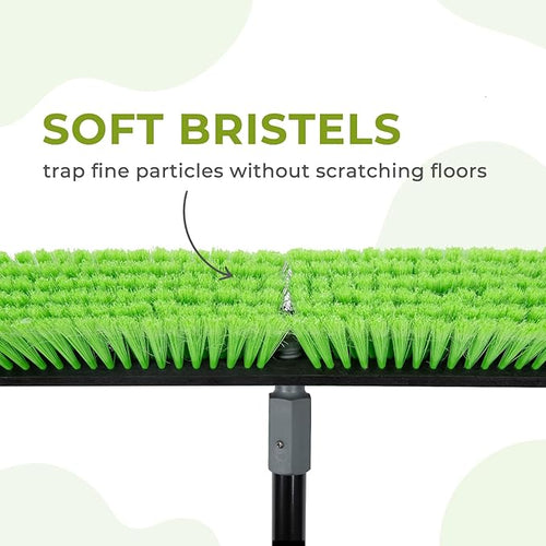18” Indoor Shop and Garage Push Boom with Soft Bristles Heavy Duty Brush Broom with 59” Long Handle for Commercial &amp Residental Floor Cleaning Sweeping