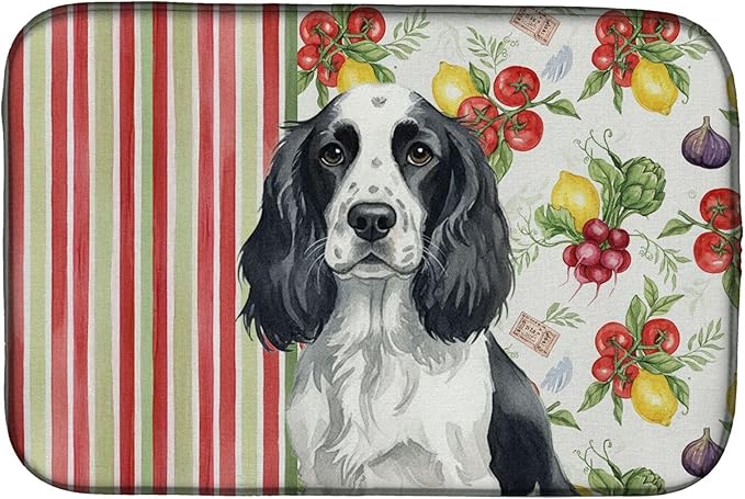 Caroline's Treasures Black and White English Springer Spaniel Vegetables Dish Drying Mat Absorbent Dish Drying Mat Pad for Kitchen Counter Dish Drainer Mat for Countertop 14 x 21 Multicolor