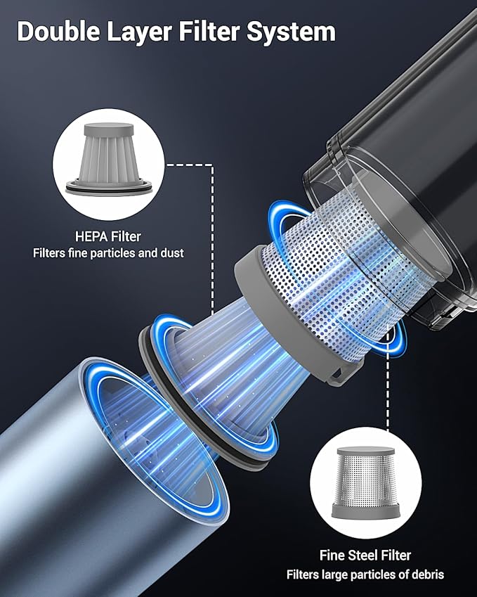 Handheld Vacuum Powerful 18000pa Car Vacuum with Brushless Motor Portable Hand Held Vacuum with 3 Speed Modes 5- in-1 Mini Cordless Vacuum Cleaner with White LED &amp Red Flash for home/Car/Office