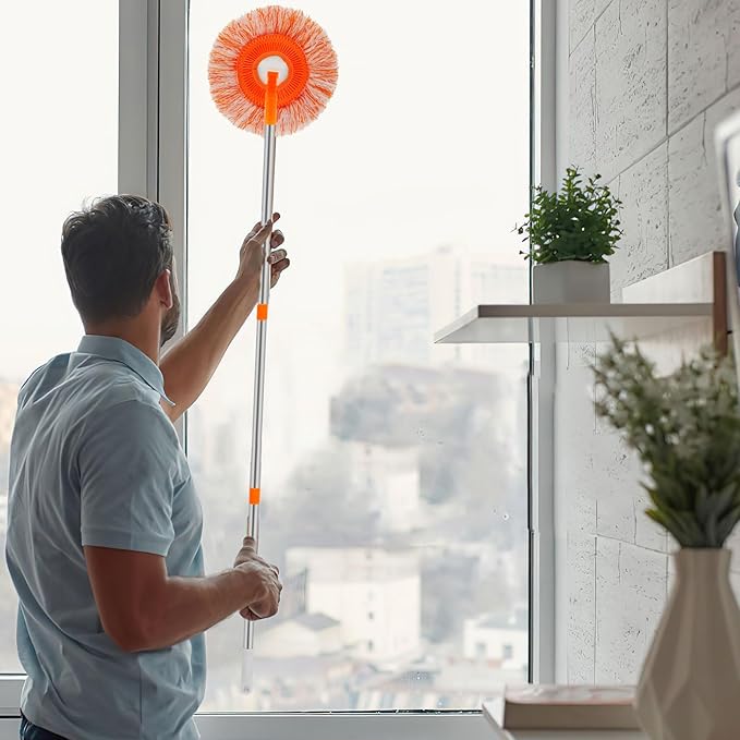 Wall Cleaner Mop with 90 Long Handle Baseboard Cleaner Tool Duster Round Dust Mop with 5 Replacement Pads  Dry and Wet Ceiling Cleaning Tool for Painted Walls Window Floor