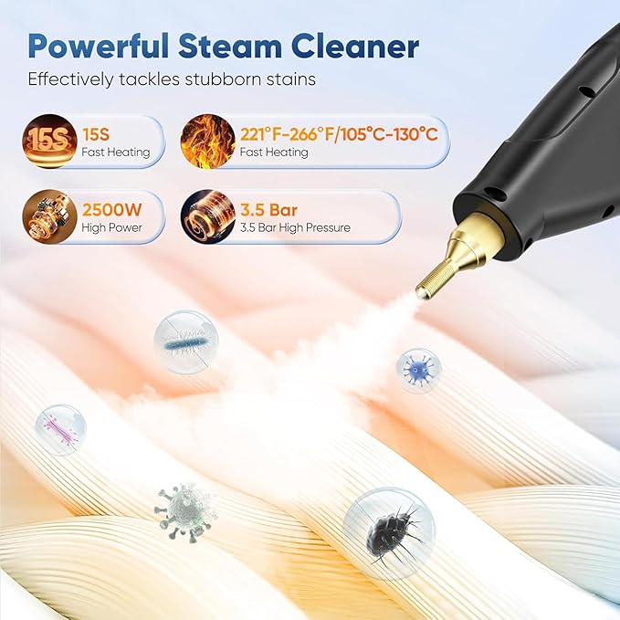 Handheld Steam Cleaner Portable Steamer for Cleaning Machine with Brush Heads15s Heat Up Pressurized Multi-surface Mini Steamer for Tile Grout Furniture Kitchen Car Home(Beige)