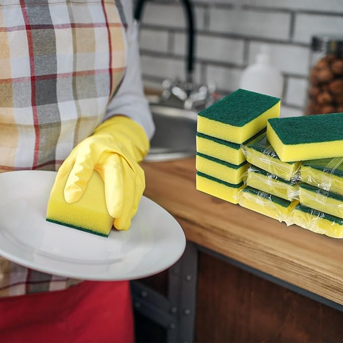 100 Pcs Individually Wrapped Sponges Uncompressed Non Scratch Scrouing Sponges for Household Cleaning Dishes Kitchen Airbnb Apartment Car Bike Green