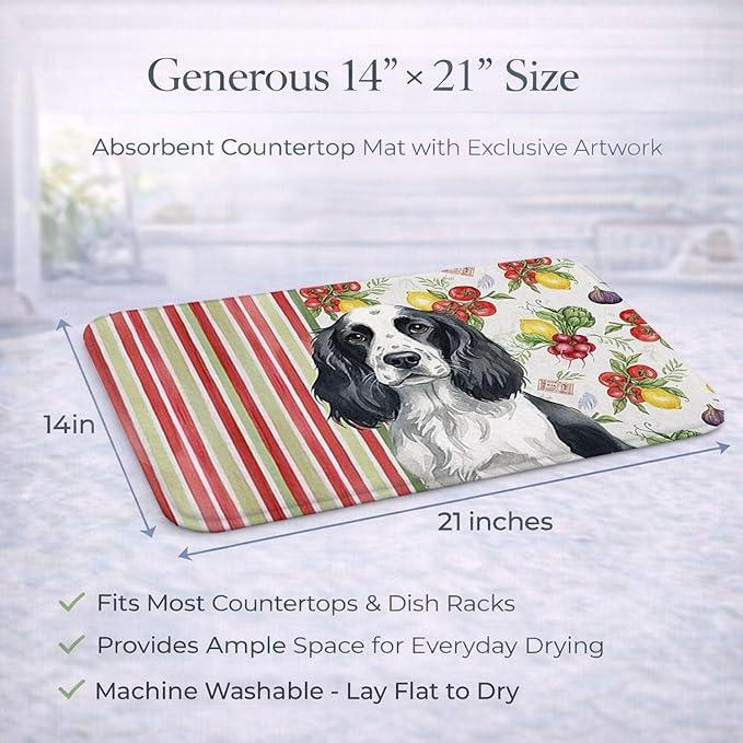 Caroline's Treasures Black and White English Springer Spaniel Vegetables Dish Drying Mat Absorbent Dish Drying Mat Pad for Kitchen Counter Dish Drainer Mat for Countertop 14 x 21 Multicolor