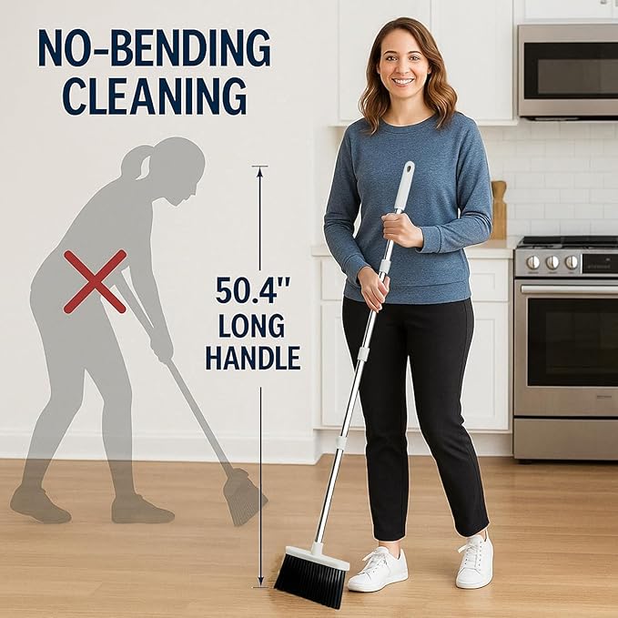 Broom and Dustpan SetStanding Dustpan Broom SetBroom with DustpanBroom and DustpanBroom Dustpan Set with Rubber Lip Dustpan Indoor Broom Cleaning Set for Home Kitchen Room Floor Sweeping