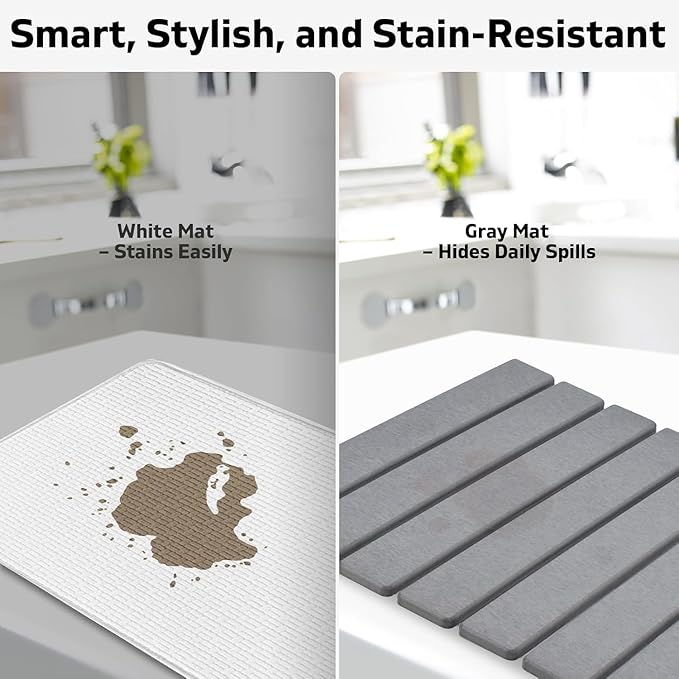SSMR Large Stone Dish Drying Mat Fast-Drying Diatomaceous Earth Kitchen Counter Mat Super Absorbent &amp Odor Resistant Foldable Drying Mat for Dishes Cups &amp Bottles – 24 x 16 (Dark Grey)