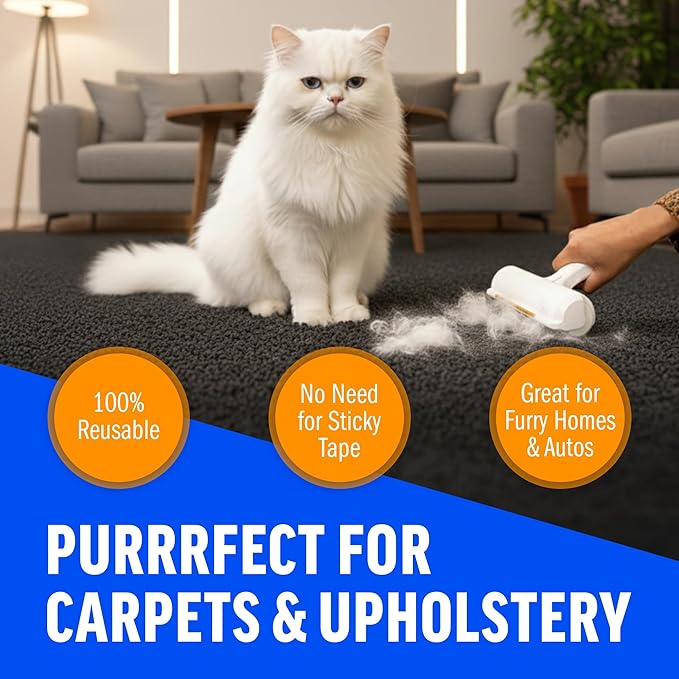 ChomChom Roller &amp Rake – Reusable Pet Hair Removal Roller with Rake Attachment for Cat &amp Dog Fur on Furniture Couch Carpet Car Rugs Bedding &amp More– Portable Eco-Friendly