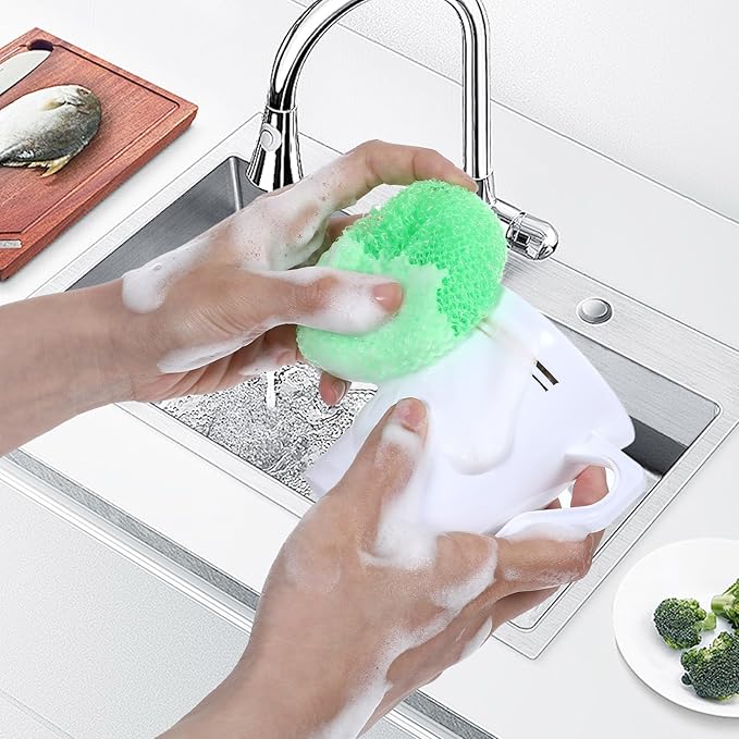 100 Pcs Plastic Scrubbers for Dishes Round Pot Scrubbers for Kitchen Non Scratch Scouring Pads 3.35 Nylon Mesh Dish Scrubber Reusable Poly Mesh Scouring Dish Pads for Household Cleaning