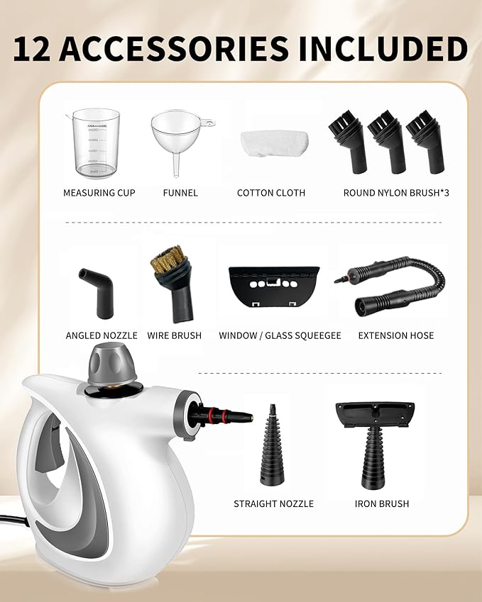Steam Cleaner Pressurized Multi-Surface Natural Handheld Steam Cleaner for home with 12pcs Accessories &amp Safety Lock – Steamer for Cleaning Home Use Tile Grout Windows (dark gray)