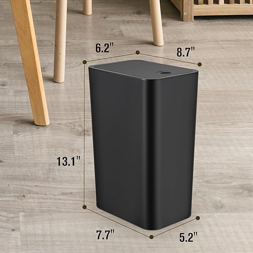 TrashAid 2 Pack Bathroom Trash Can with Lid 2.6 Gallon / 10 Liter Small Garbage Can with Press Top Lid Plastic Wastebasket with Pop-up Lids for Toilet Office Bedroom Living Room Black
