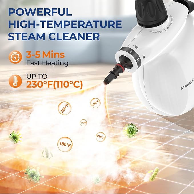 LABIGO Steam Cleaner Pressurized Handheld 13pcs Multi-Purpose Natural Deep Cleaning Steamer Portable Steamer for Cleaning Home Grout Kitchen Car Window Upholstery Bathroom and Clothes White