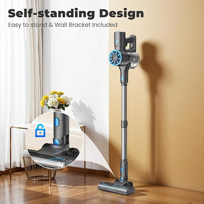 Vazone Cordless Stick Vacuum Cleaner with Self-Standing 8-in-1 Vacuum Cleaners for Home Lightweight Powerful Vacuum with LED Screen Rechargeable Vacuum for Carpet Pet Hair Hardwood Floors