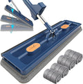Large Flat Mop2023 Premium Flat Mop Self Wringing with Wringer 360 Rotating with Dewatering Scraper 12027(Blue+4 Mop Pads)