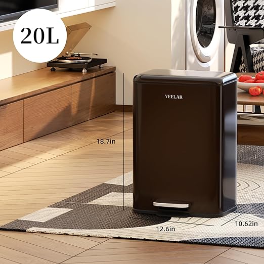 Bathroom Trash Can with Lid - Motion Sensor Smart Garbage Bin with Toilet Brush 2 Gallon / 7L Small Automatic Trash Can Odor-Control for Bathroom (Coffee with Foot Pedal)