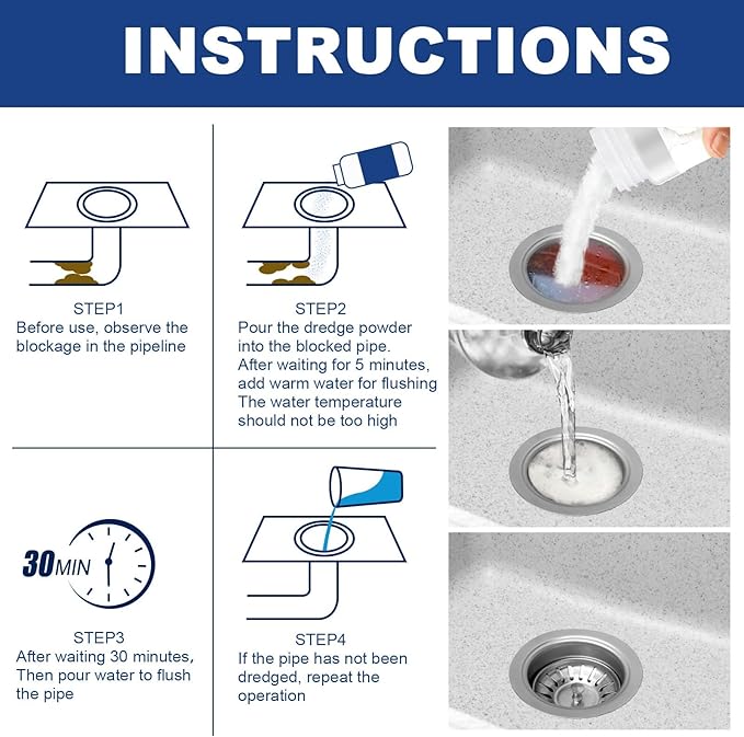 Multi-Purpose Drain Cleaner for Home Use - Kitchen &amp Toilet Pipe Unclogger Dissolves Grease Oil &amp Debris Without Damaging Pipes(1PCS)