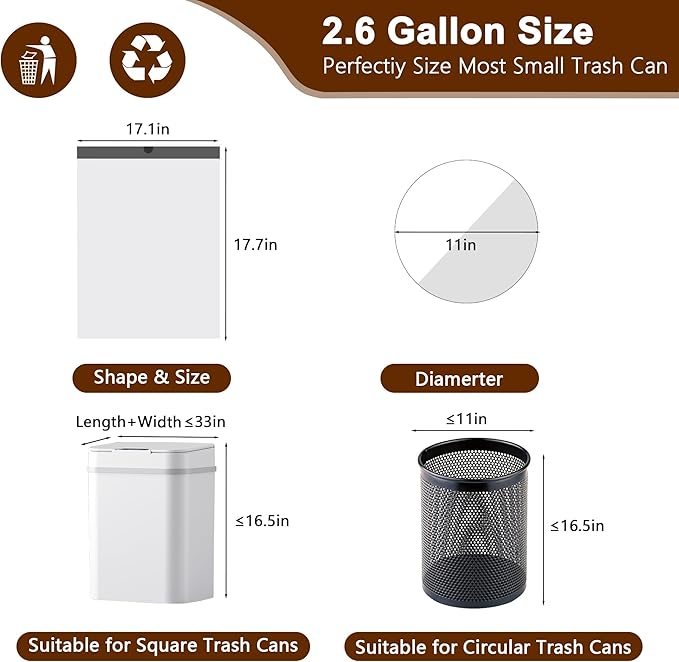 2.6 Gallon Mini Drawstring Trash Bags 360 Count 1.2 Mil Thick Small Garbage Bags by WOWSOLID Fit Liners 7.5-10 Liter 2-3 Gal Trash Can Bin for Bathroom Kitchen Bedroom Office