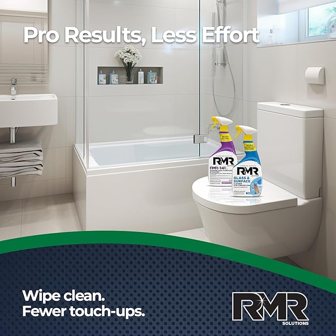 RMR Defend &amp Detail Duo – RMR-141 EPA Registered Mold &amp Mildew Spray + Glass &amp Surface Cleaner/Repellent 2-Step Clean &amp Protect System for Glass Tile Bathrooms Surfaces 2–32 Oz Bo