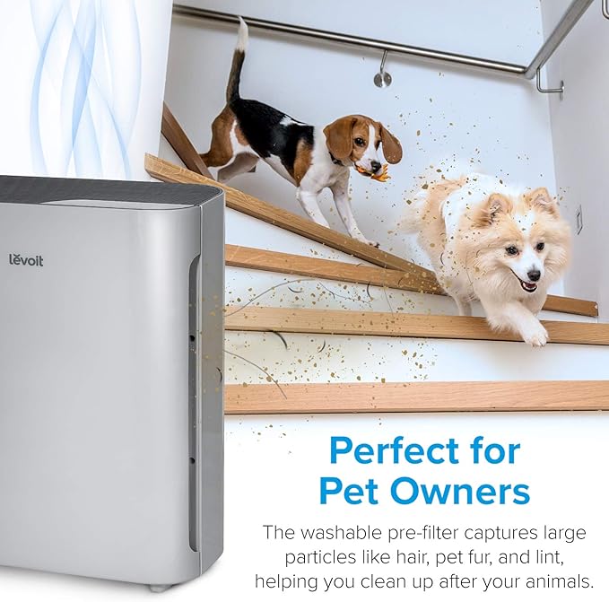 LEVOIT Air Purifiers for Home Large Room Main Filter Cleaner with Washable Filter for Allergies Smoke Dust Pollen Quiet Odor Eliminators for Bedroom Pet Hair Remover Vital 100 Grey
