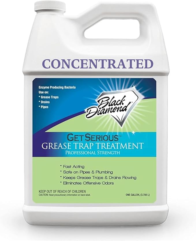 Black Diamond Stoneworks GET SERIOUS Grease Trap Treatment. Commercial Enzyme Drain Opener Odor Control Enzyme for Grease Trap Cleaner and Maintenance. Eliminates Build-Up Odor and drain grease.