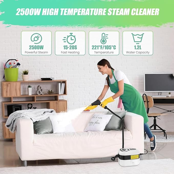Handheld Steam Cleaner Auto Multi-Purpose Steam Cleaner 1200ML Water Tank 6 Speed Steam Output Adjustment Smart Hand Switch For Kitchen Bathroom Windows Car Interior (Black)