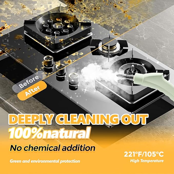 Steam Cleaner 15s Heat-Up 6-Level Adjustable Handle High Pressure Steamer for Cleaning with 11 pcs Accessories Handheld Cleaning Steamer for Home Floors Car Upholstery Grout Bathroom Kitchen