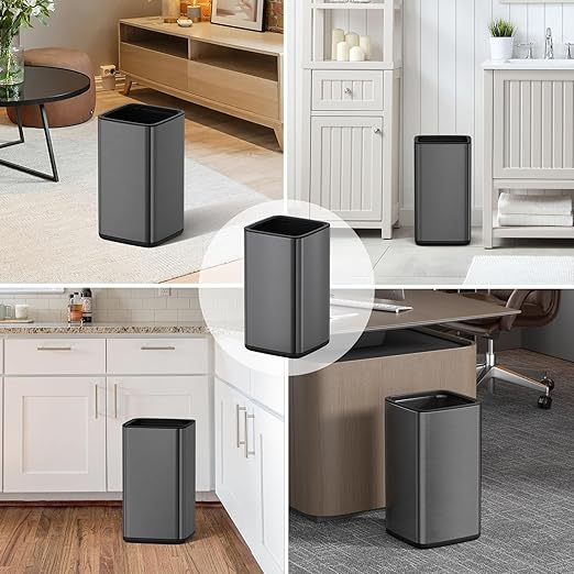 Mbillion 4Gal/15L Open top Trash Can with Removable Inner Bucket Small Waste Basket Stainless Steel Metal Trash Can for Bathroom OfficeBrushed Black