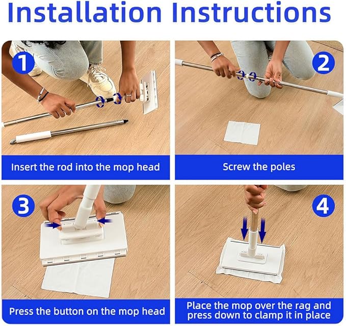 2026 New Zero Touch Clever Snap-Grip Mini Mops Mini Lazy Mop Wet and DryRetractable Gap Dust Cleaner Flat Mops with Locking Head &amp Sweeping Cloths40In Long Handle for Multi Cleaning