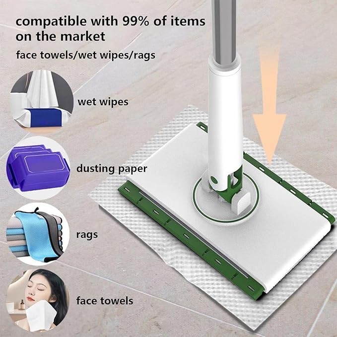 Clamp Mop Reusable Floor Cleaner Clamp Mops with 4 Cloths Hardwood Mops with Home Cleaning Floor Cleaning Supplies No Touch Mop for Tiles Kitchen Bathroom Living Room
