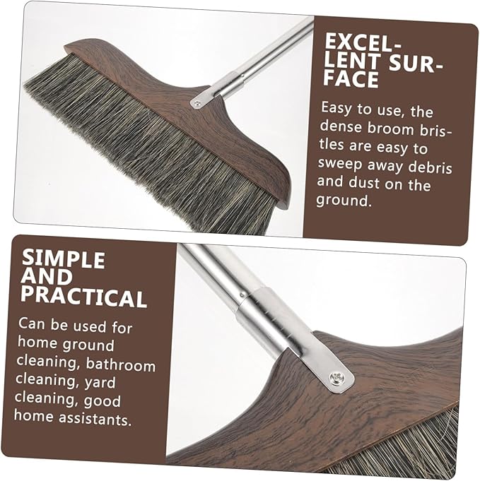 Long Handle Bristle Broom Push Broom for Kitchen Floor Cleaning Home Office Use Reusable Cleaning Tool