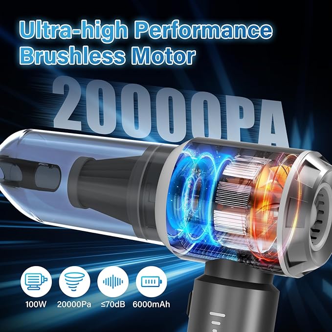 4-in-1 Car Vacuum Portable Cordless &amp Dust Buster 20000pa High Power Handheld Vacuum Cordless Rechargeable Mini Vacuums with 3 Reusable Filter Vacuum Cleaner for Car Home Office &amp Pet(Silve