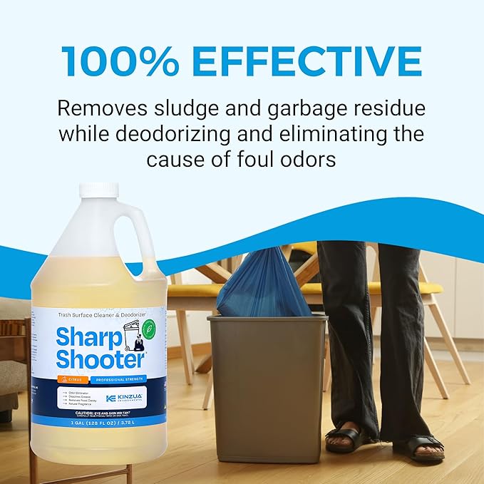 KINZUA ENVIRONMENTAL Sharpshooter Heavy-Duty Trash Can Odor Eliminator &amp Degreaser Garbage Surface Cleaner and Deodorizer Foam Professional-Grade Fresh Citrus Scent 1 Gallon