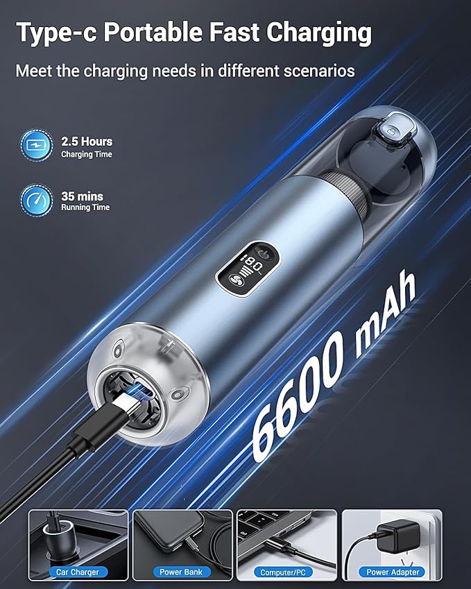 Handheld Vacuum Powerful 18000pa Car Vacuum with Brushless Motor Portable Hand Held Vacuum with 3 Speed Modes 5- in-1 Mini Cordless Vacuum Cleaner with White LED &amp Red Flash for home/Car/Office
