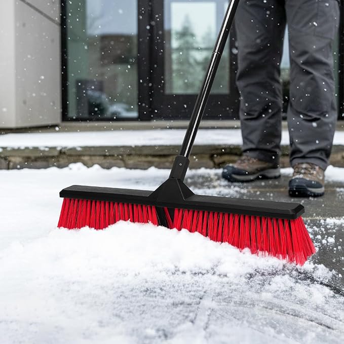 2PK 24 Push Broom Outdoor with 63 Long Handle and Stiff Bristles Heavy Duty Outdoor Broom Brush for Workshop Garage Concrete Patio and Deck Floor Sweeping