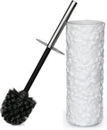 White Floral Design Resin Toilet Bowl Holder and Brush Set Stylish Bathroom Cleaning Tool with Durable Bristles Compact and Functional