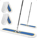 48 Commercial Industrial Dust Mop for Floor Cleaning Large Floor Dust Broom with Washable Mops Pads Wet Dry Duster Mops for Hardwood FloorsMarble Laminate Tile Concrete GarageBlue