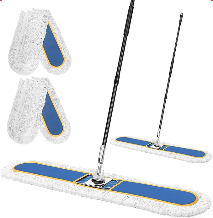 48 Commercial Industrial Dust Mop for Floor Cleaning Large Floor Dust Broom with Washable Mops Pads Wet Dry Duster Mops for Hardwood FloorsMarble Laminate Tile Concrete GarageBlue