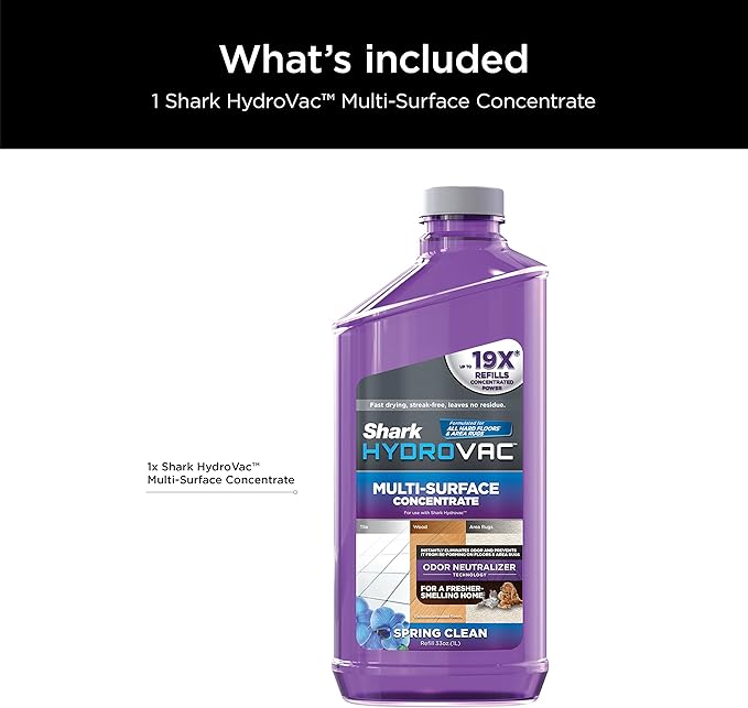 Shark HydroVac Multi-Surface 33-Oz. Concentrate with Odor Neutralizer Technology Compatible with all HydroVac 3-in-1 Cleaners for Sealed Hard Floors &amp Area Rugs Spring Clean Scent Purple WDCM