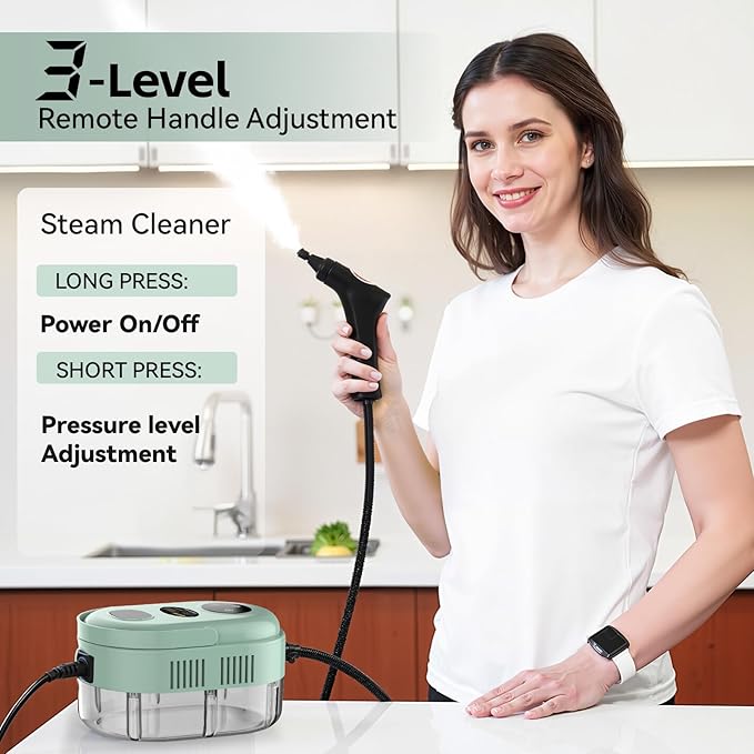 Steam Cleaner Handheld 2500W Pressurized Heating Steamer for CleaningMulti-Purpose Steamer for Home Use with Water Tank Steam Cleaner for Dirt GreaseGroutTile FloorCouchCarGreen