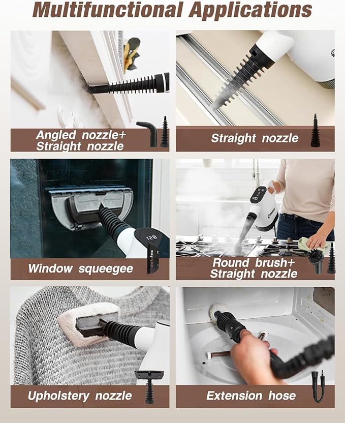 Saker EverSteam Instant-Heat Steam Cleaner for Home15s Heat-up Handheld Steam Cleaner with Mop Attachment&ampFiber ClothsPortable Continuous Refill Steamer for Cleaning of Floor Car and Kitchen