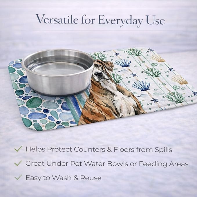 Caroline's Treasures Brindle Great Dane Coastal Sea Glass Dish Drying Mat Absorbent Dish Drying Mat Pad for Kitchen Counter Dish Drainer Mat for Countertop 14 x 21 Multicolor