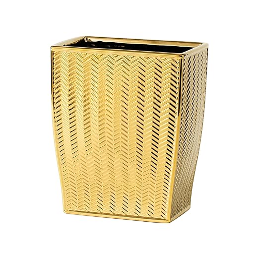 Bathroom Trash Can Stylish Garbage Container Bin for Living Room 1.32 Gallon/5 Liters Gold Small Trash Can Waste Basket for Bathroom Kitchen Office Bedroom-Room Decor