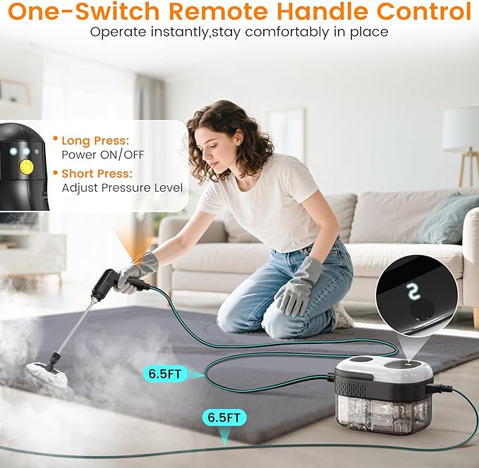 Pressurized Steam Cleaner 3-Level Adjustable Handheld Steamer Cleaning for Home 15s Fast Heat-Up &amp 47.3oz Tank 2500W Multi-Surface Portable Steamer for Home Kitchen &amp Bathroom