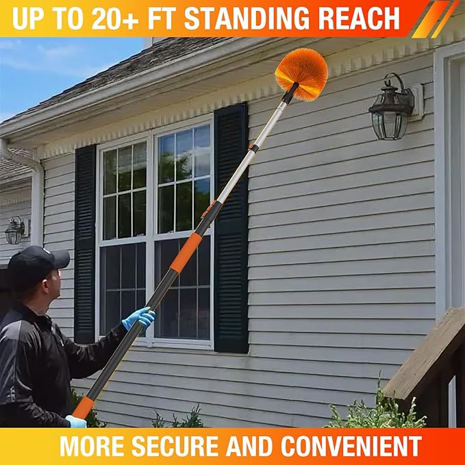 20FT Cobweb Duster with Extension Pole Spider Web Brush for Cleaning Extendable Professional Ceiling and Corner Dusters for Outdoor Indoor Use