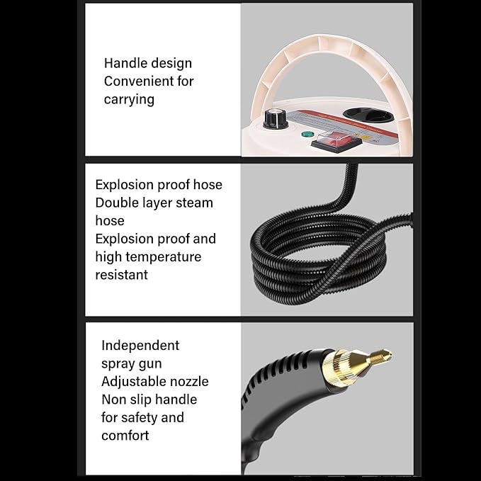 2500W Handheld Steam Cleaner High Pressure Steamer for Cleaning Multipurpose Adjustable Nozzle 6 Levels High Temp Steam Power Steamer Cleaning Machine for Home Bathroom